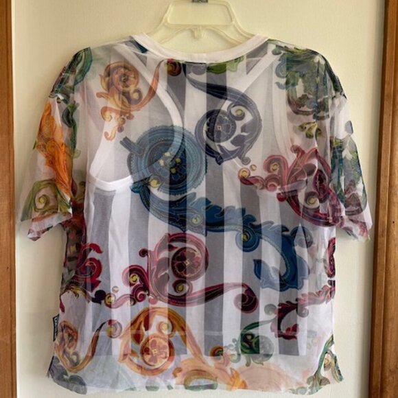 VERSACE JEANS COUTURE Black/White Racerback Tulle Baroque Jewels Overlay Top S - Picture 10 of 17